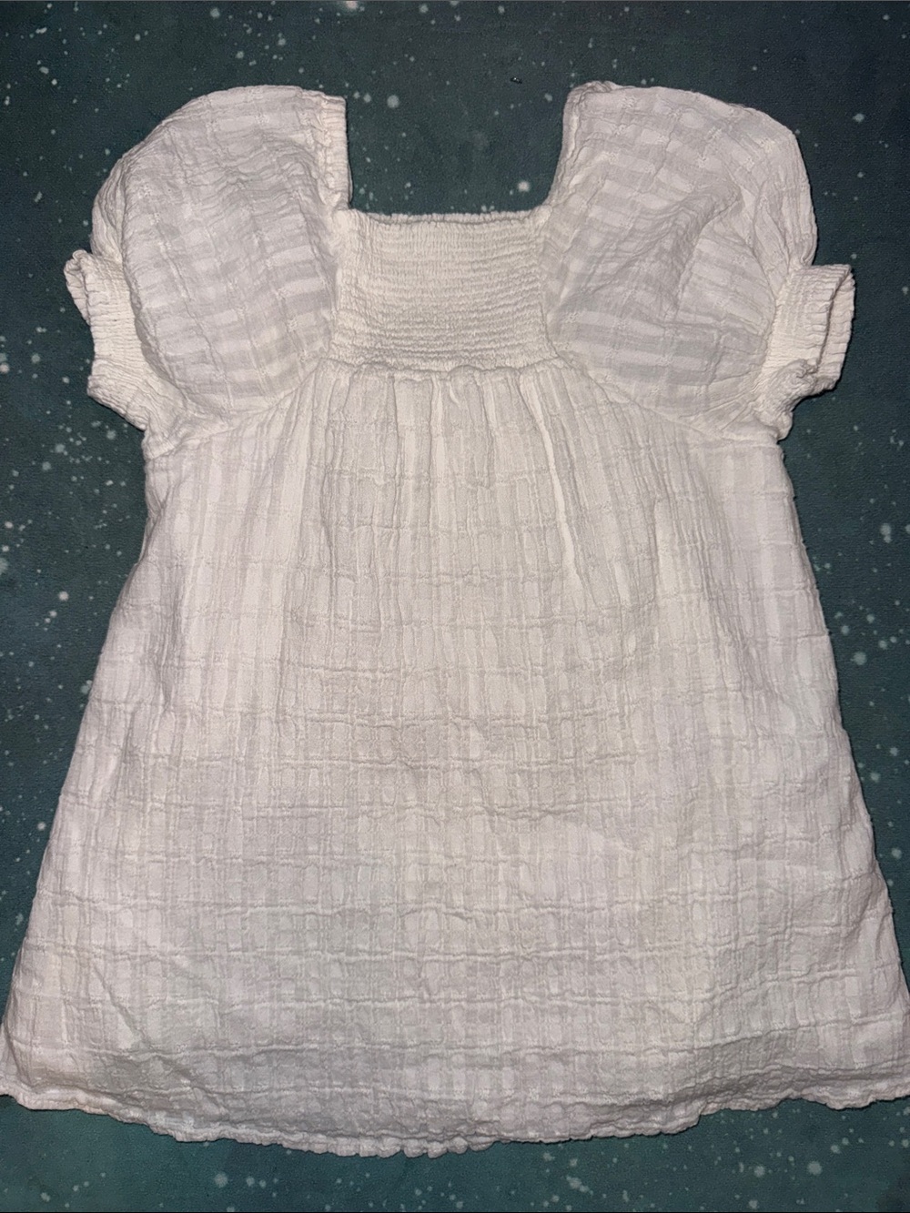 Zara girls White Smocked Square-Neck Puff Sleeve Top / dress 3 4